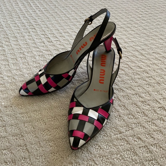 🎉HP🎉 MIU MIU slingback woven leather kitten heel pumps, size EU 36 - Picture 3 of 11